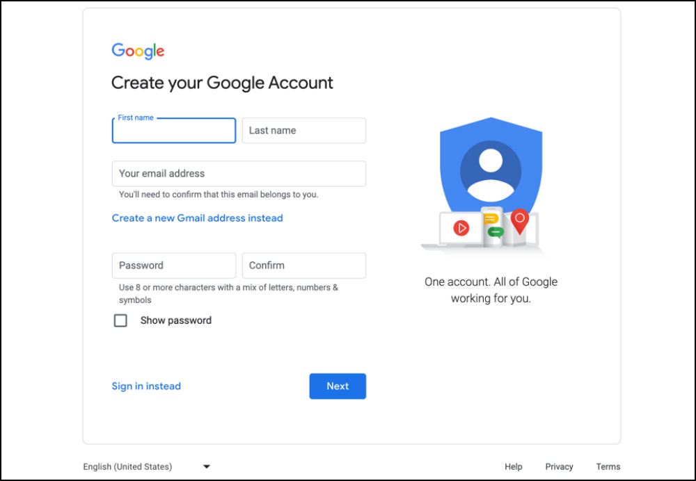 Create a Google account.
